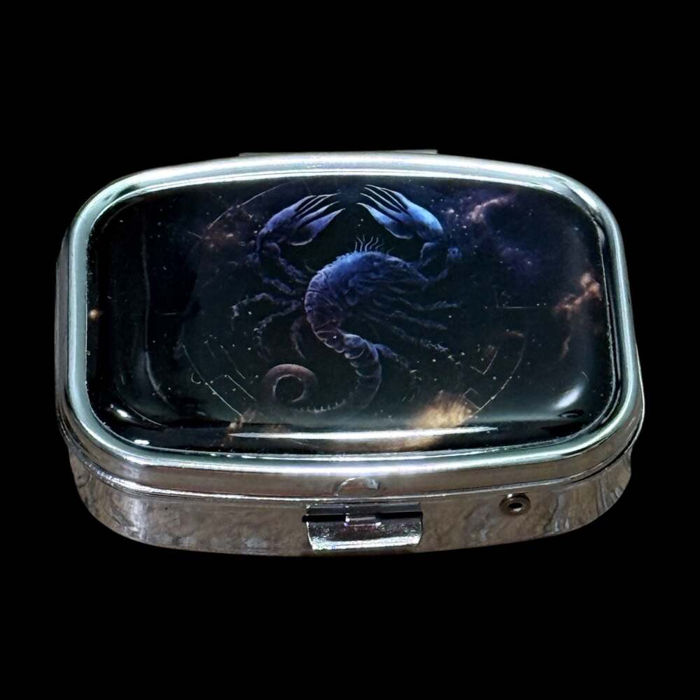 Cute Zodiac Scorpio Scorpion Portable Rectangle Metal Pill Organizer Case